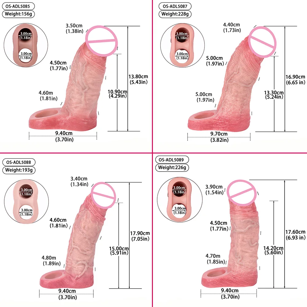 ORALSX Male Penis Sleeves Cock Ring Reusable Condom Silicone Realistic Dildo Enlarger Delayed Ejaculation Sex Toys For Man 18+