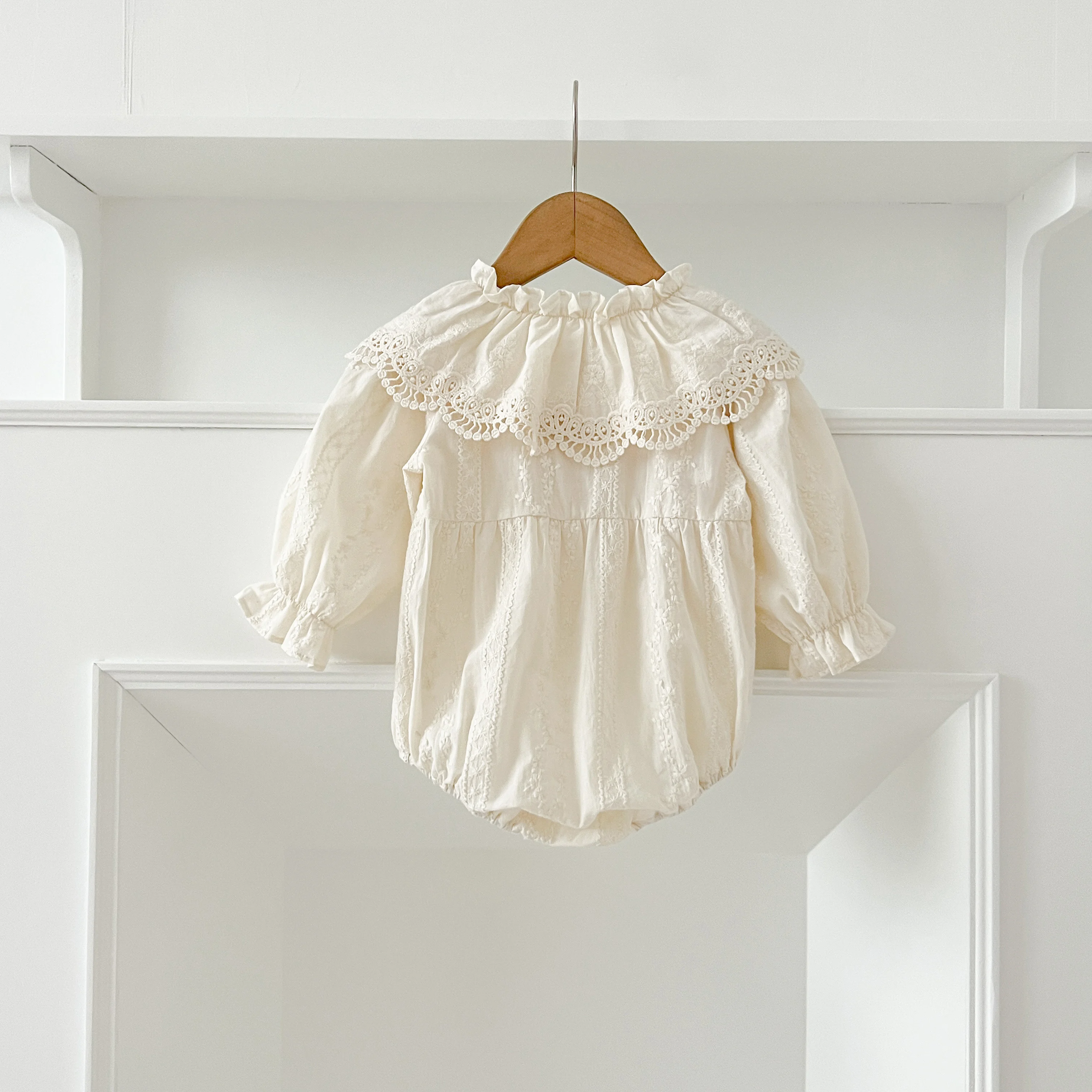 0-2Yrs Neugeborenen Body Frühling Herbst Kleidung Babyspielanzug Revers Kragen Prinzessin Bogen Strampler Lange Ärmel Infant Mädchen Overall – Detail 2