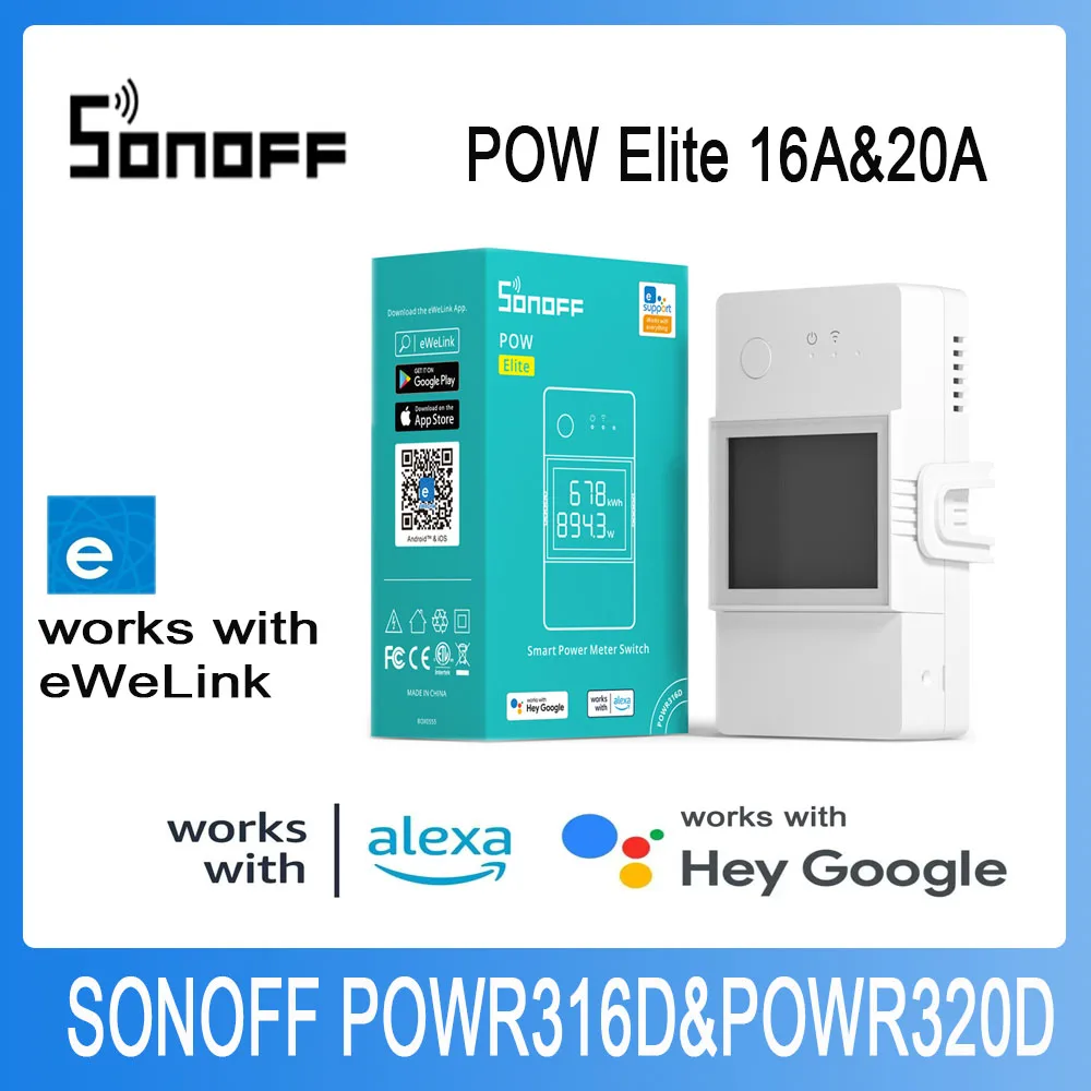 

SONOFF POW Elite Smart Power Meter Switch 16A /20A Wifi Smart Home Switch LCD Screen Works with Alexa Google Home eWelink App