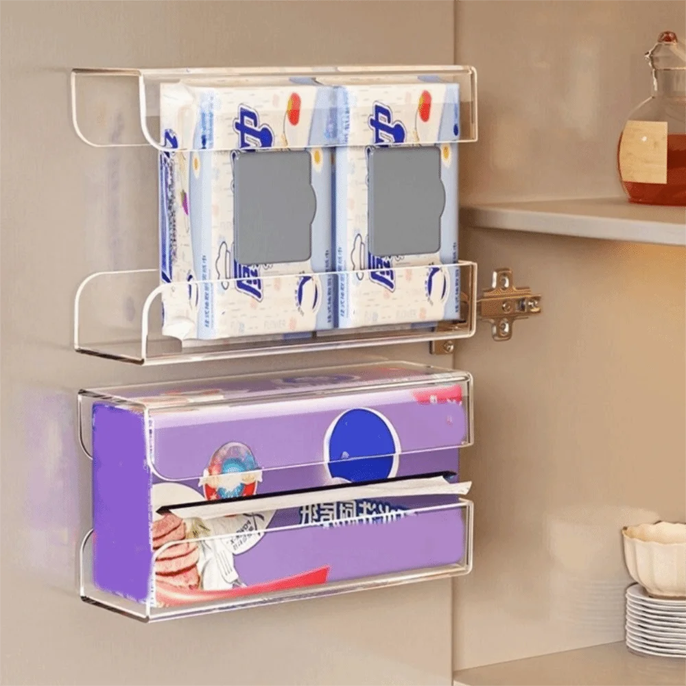 Plastic Wet Wipe Storage Box Punch Free Wall Mounted Tissue Holder Adjustable Self Adhesive Refrigerator Tissue Box Home Use