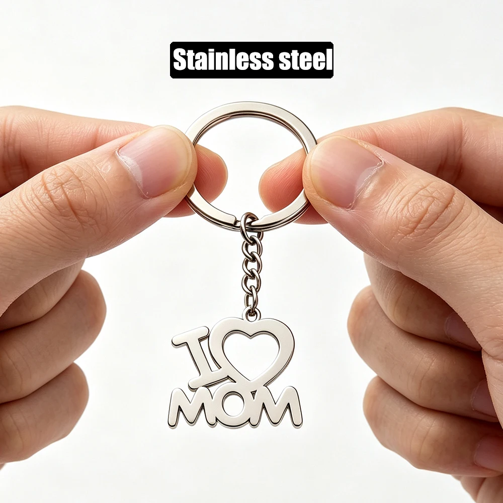 Stainless Steel I Love Mom Keychain for Mother Keyring Jewelry Maternal Love Grateful Key Chain Accessory Mother's Day Gifts