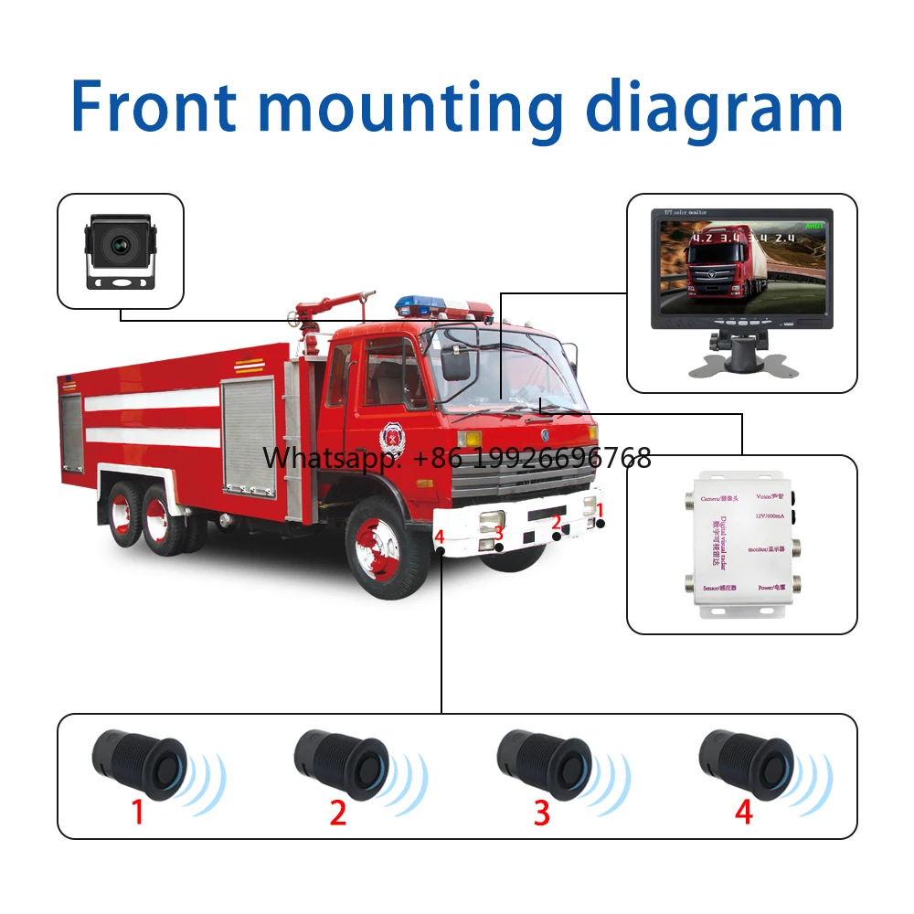 

PZ903 Truck Reverse Parking Monior System Rear View Backup camer 4 Sensor LED Display Car Reverse Security camer Auto White manu