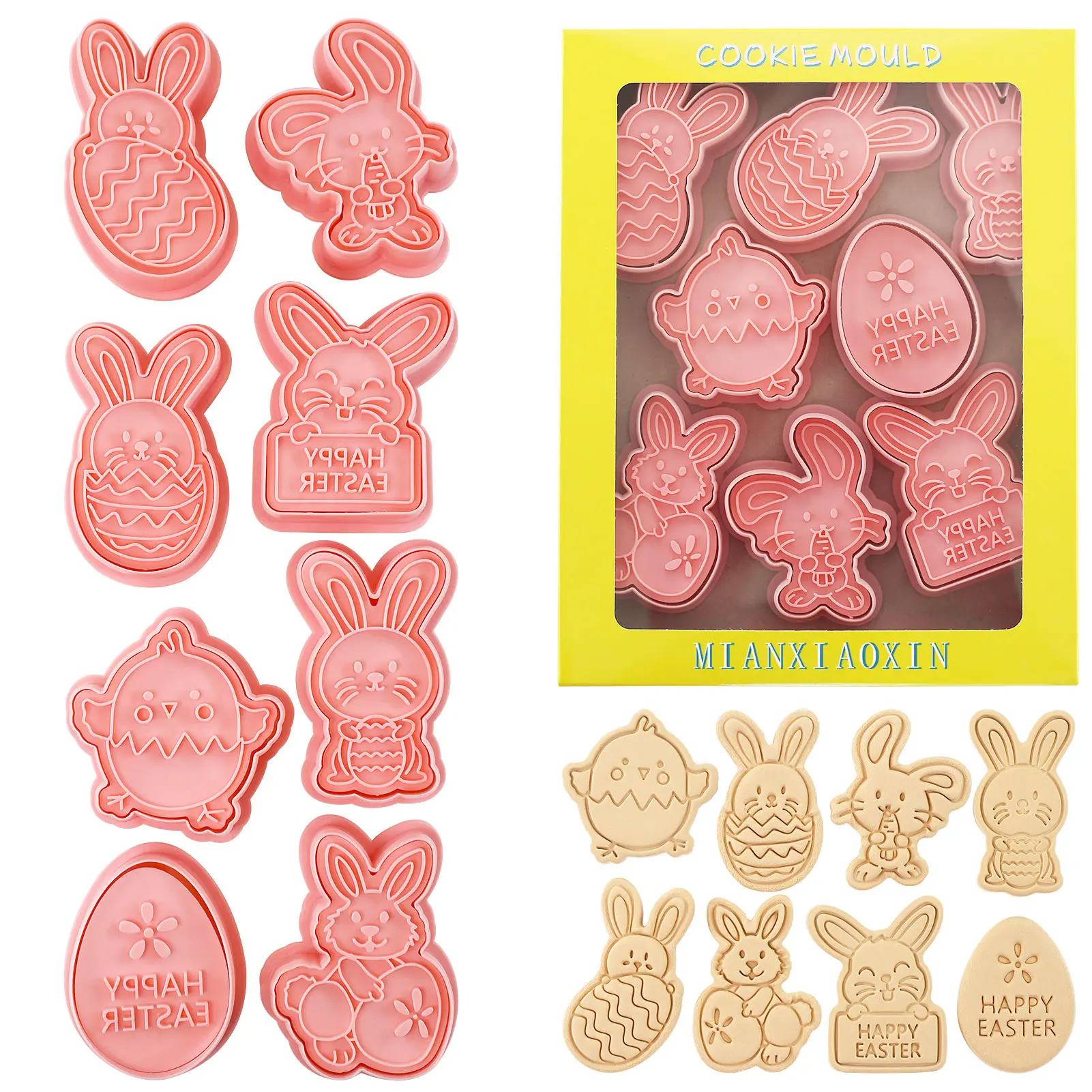 8 Stück Oster-Ausstechformen, 3D-Osterhase, Karotte, Hühnerier, geformte Keksform für Ostern, Kekse, Snacks, Käse, DIY, Backen