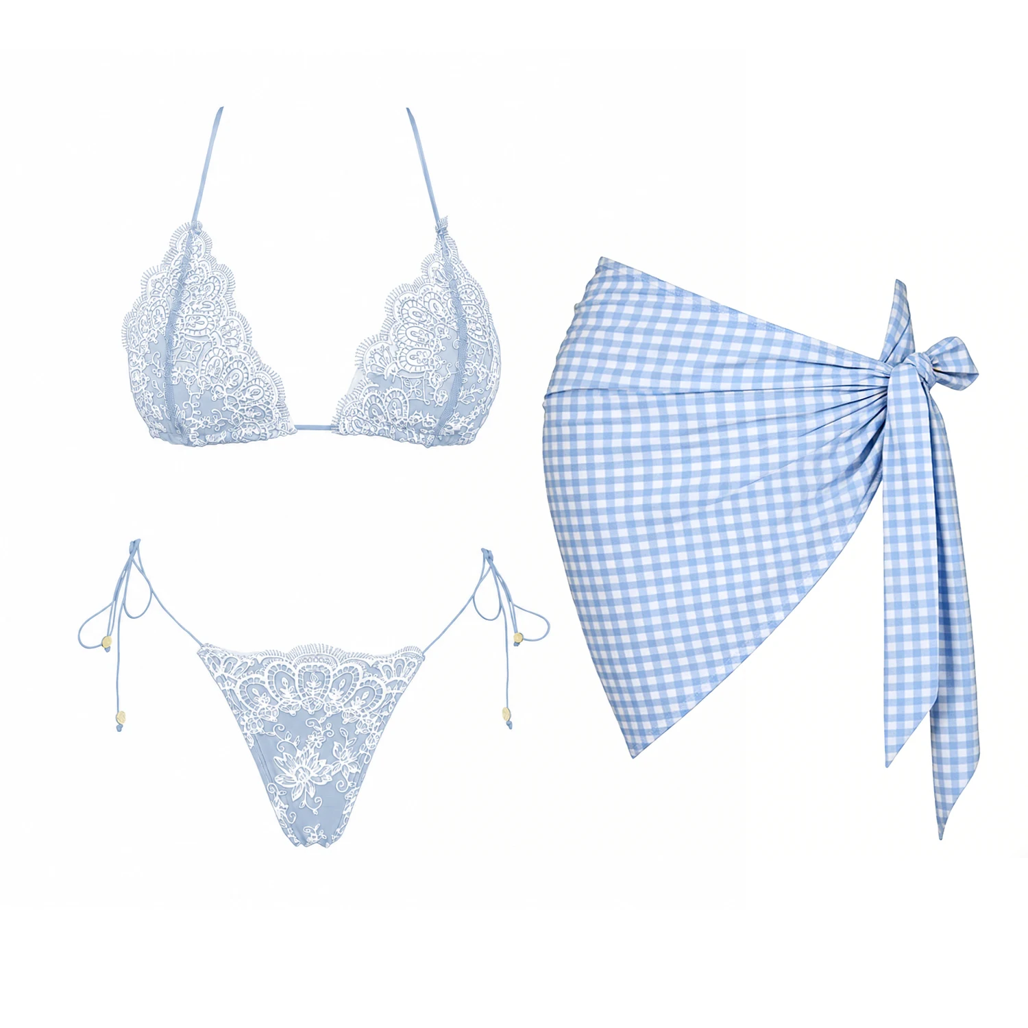 Lace 3Pcs Micro Bikini Set Sexy Women Swimsuit 2026 New Swimwear Female Push Up Swim Suit Bandeau Biquini Beachwear Bathingsuit