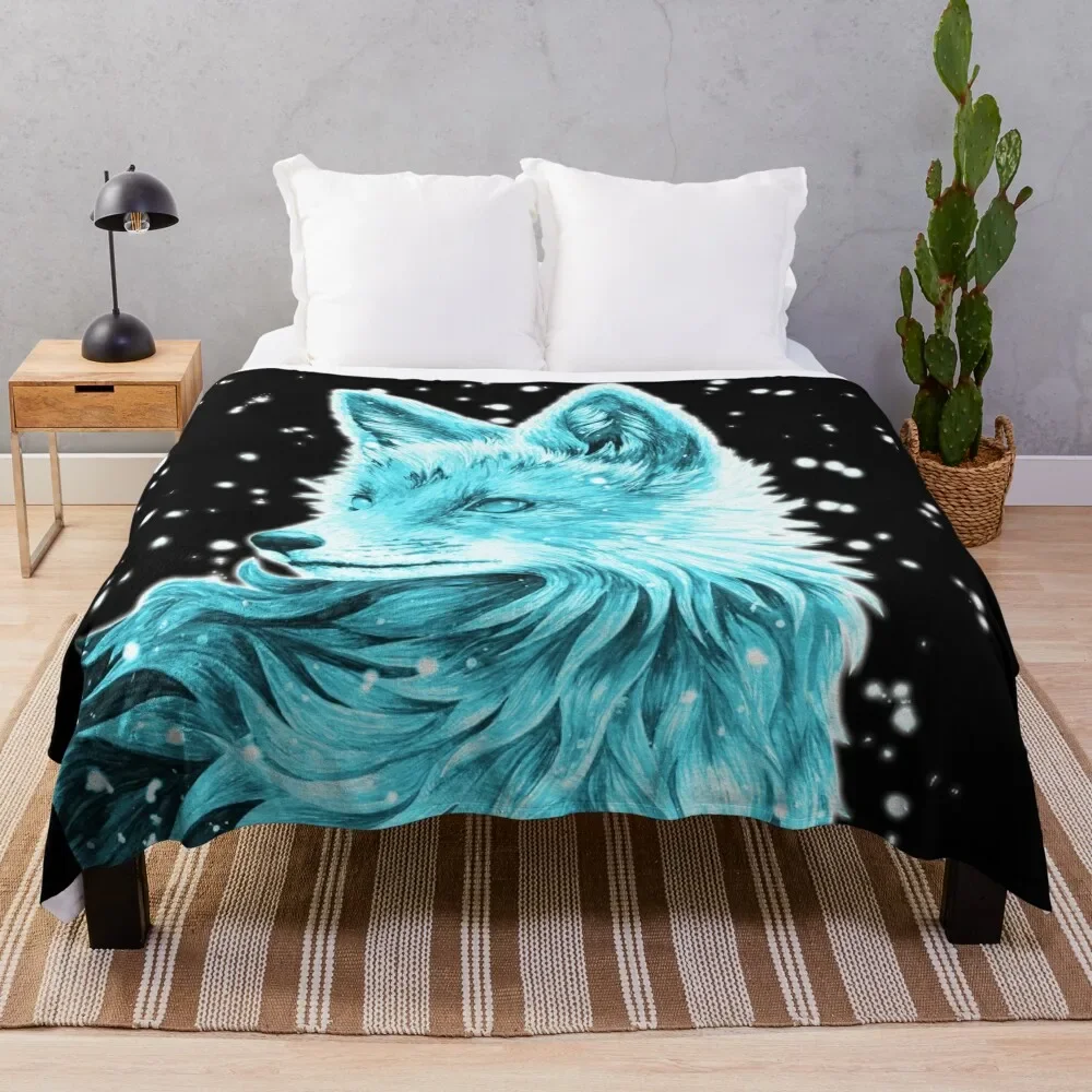 

Blue Fox - The Snow Fox Kitsune Throw Blanket Warm Comfortable Blanket for Office Napping