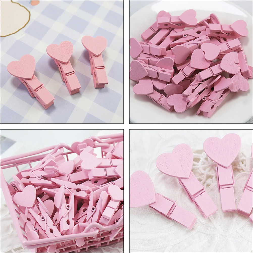 50 Pcs Heart Decoration Clip Office+supplies Postcard Clips Wooden Christmas Tree Photo Clothespins Birch Snack Bag Mini