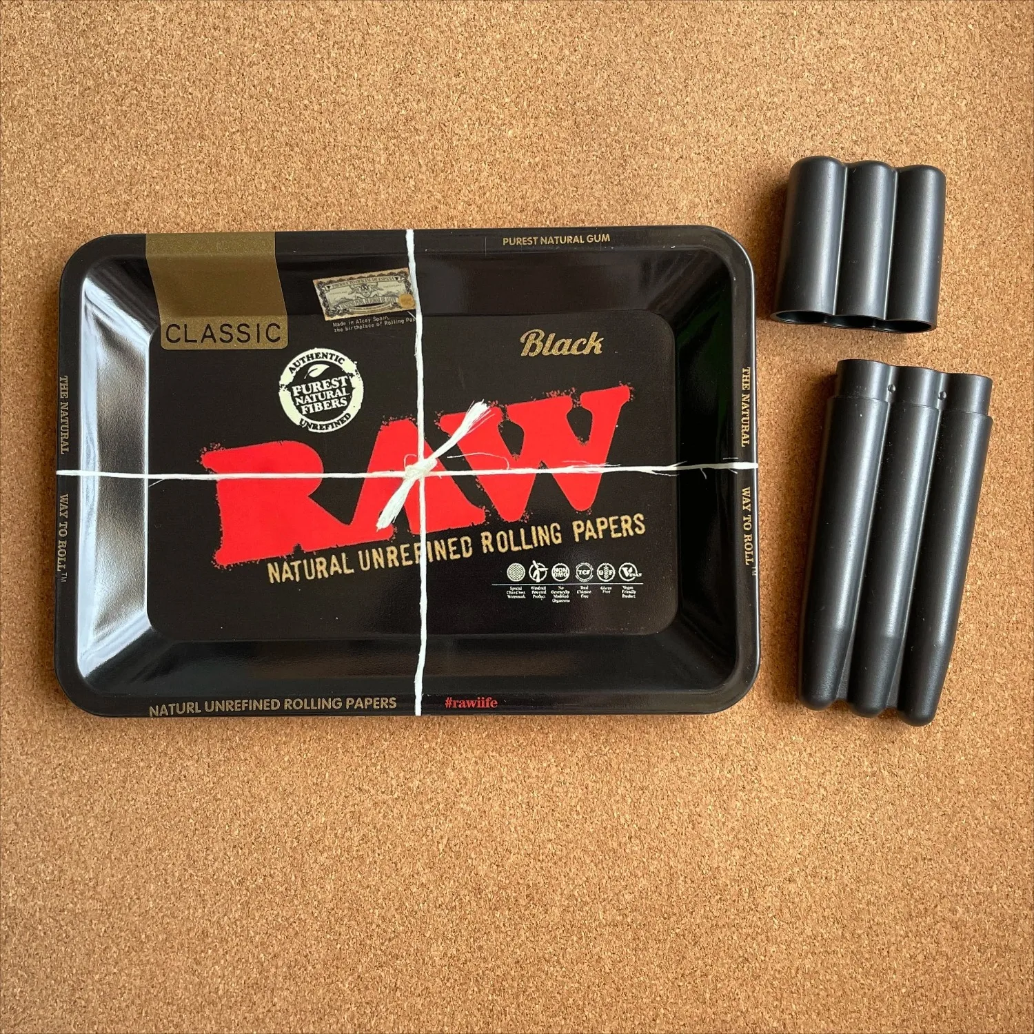 3pcs Rolling Tray Tin Box and Plastic Black Tube Combo
