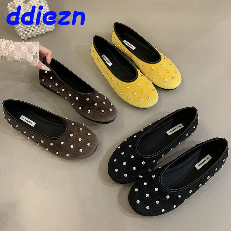 Luxury Crystal Fashion Silk Women Ballet Flats Dance Shoes Female Shallow Footwear Rhinestones Ladies Flats With Shoes Slides