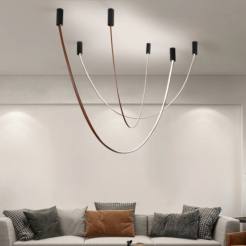 Moderne LED Gürtel Anhänger Lampe Nordic Linie Suspension Beleuchtung Für Villa Shop Loft Decor Designer Einfache Wohnzimmer Hängen Licht – Detail 1