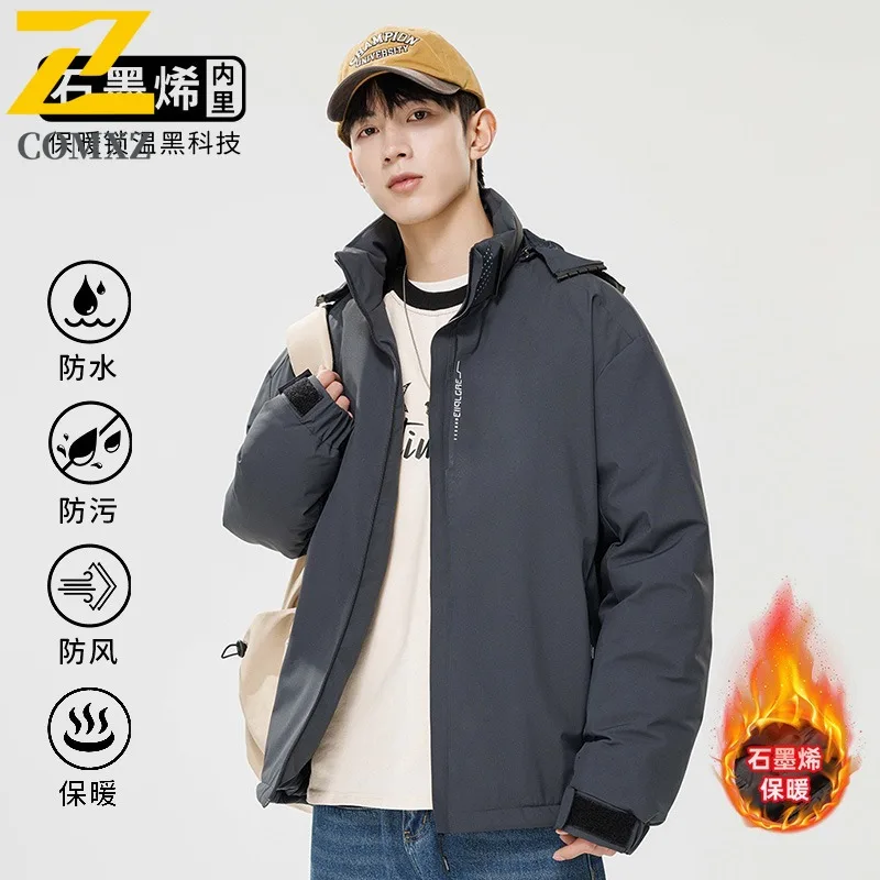 COMXZ الرجال القطن وسادة مبطنة يندبروف مقاوم للماء مغامرة تسلق الشتاء سترة 2025 التخييم الدافئة سميكة مبطن سترة #4