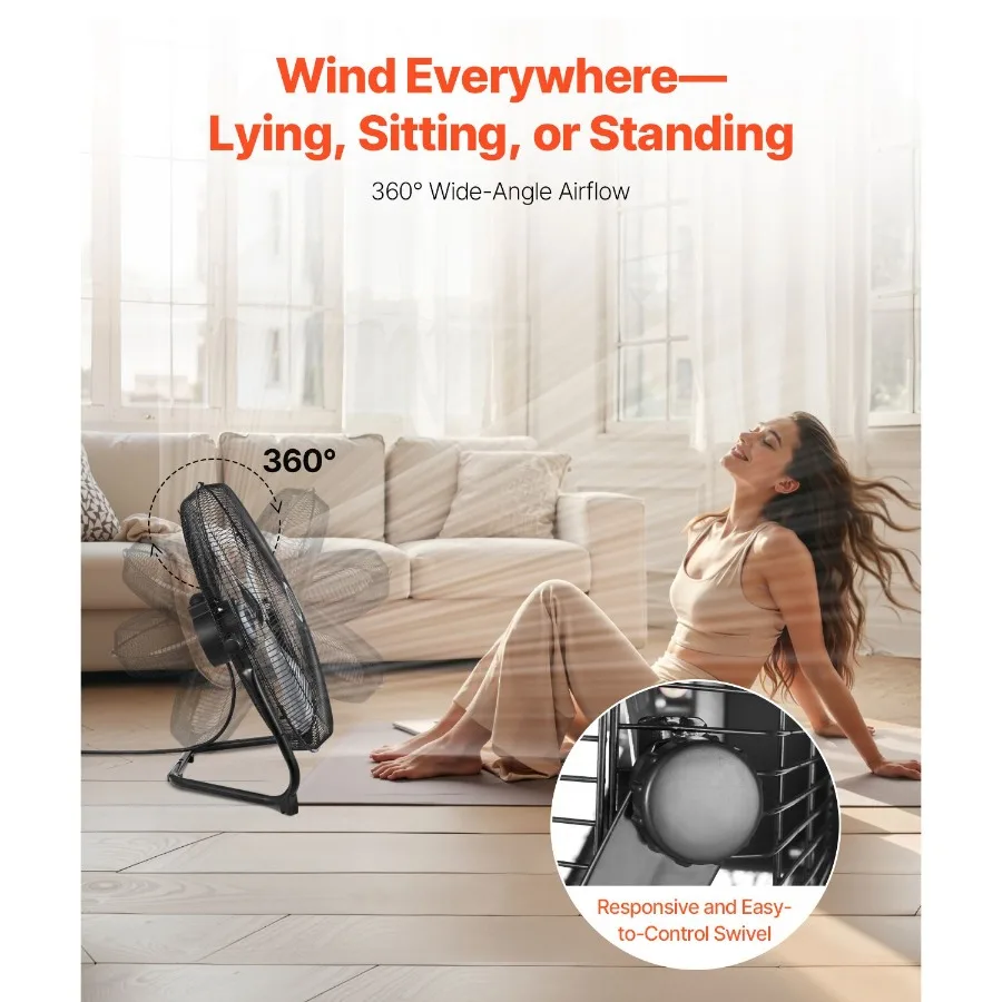 

20 Inch Heavy Duty Metal Floor Fan 3 Speeds High Velocity 4800 CFM 360 Adjustable Tilt 21.33 ft/sec Airflow for Home Gym Office