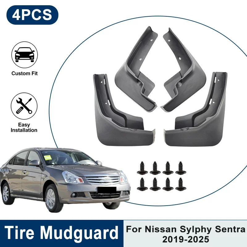 

4PCS Front Rear Car Mud Flaps For Nissan Sylphy Sentra 2019-2025 Anti-Mud Splash Waterproof Fender Guard Auto Replacement Parts