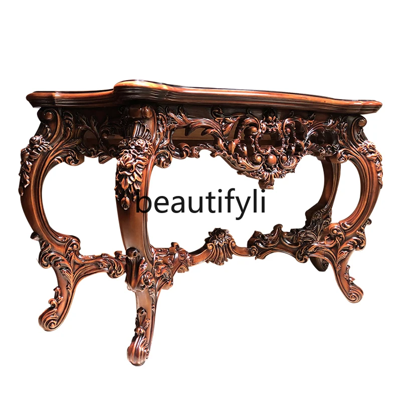 

High-end luxury 100% solid wood European carved entrance table