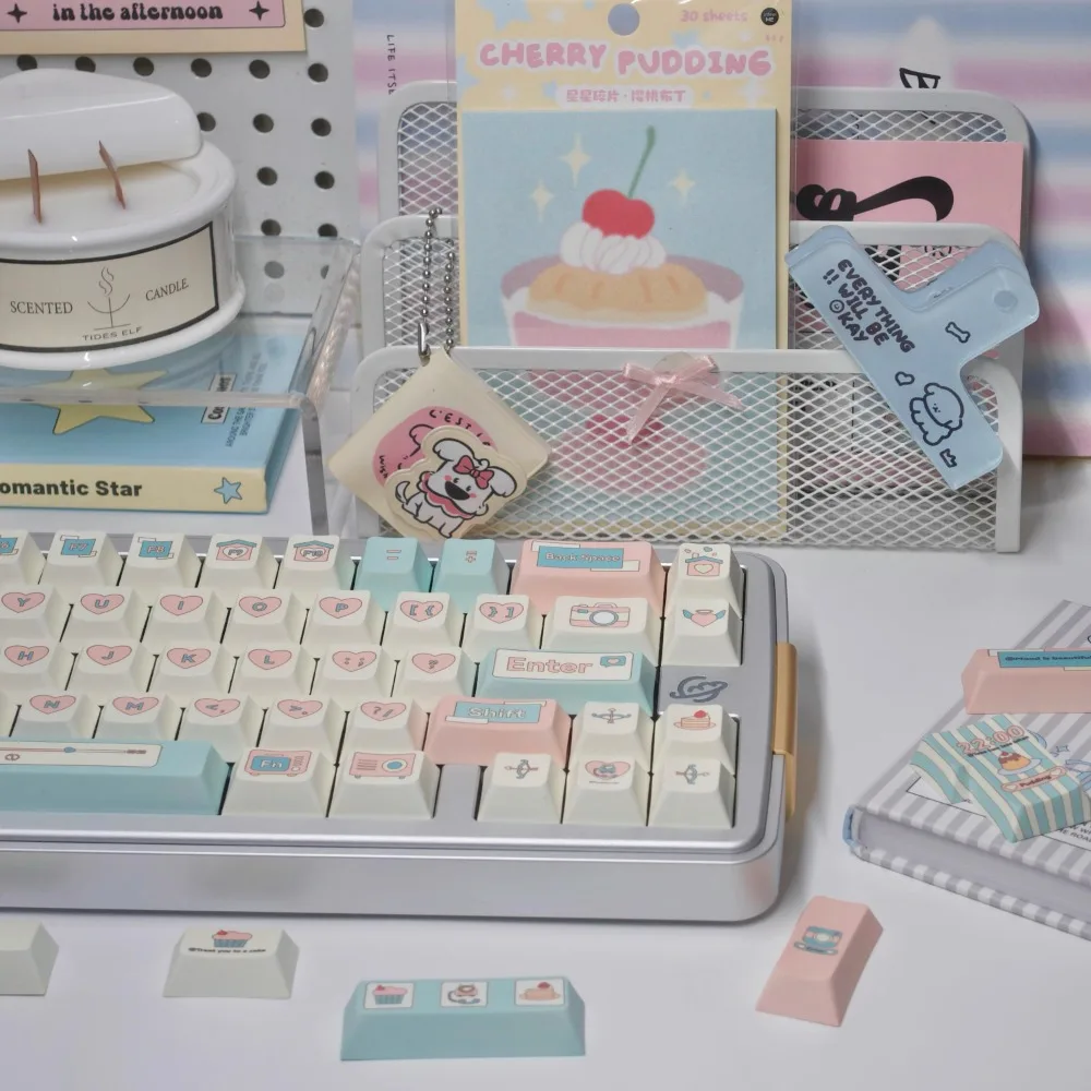 Tapa de teclado con tema de oración libre, accesorios de teclado mecánico, perfil de cereza, 140 teclas, PBT, chica personalizada, rosa, amor