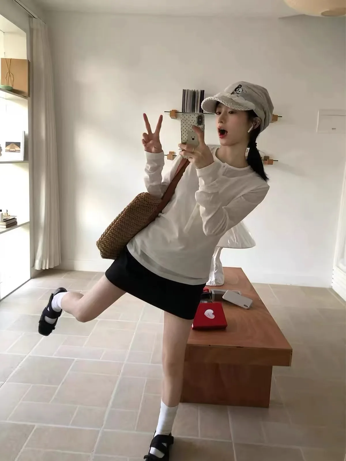 Slim Fit Long Sleeve T-Shirt Women's Spring Autumn Thin Style Dual Opening Collar Fake Two-Piece Trendy Korean Style Top