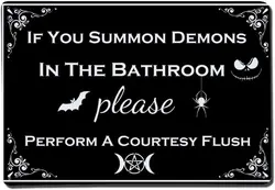 If You Summon Demons in the Bathroom Sign Vintage Bathroom Metal Sign Funny Halloween Humor Goth Gothic Bathroom Decor