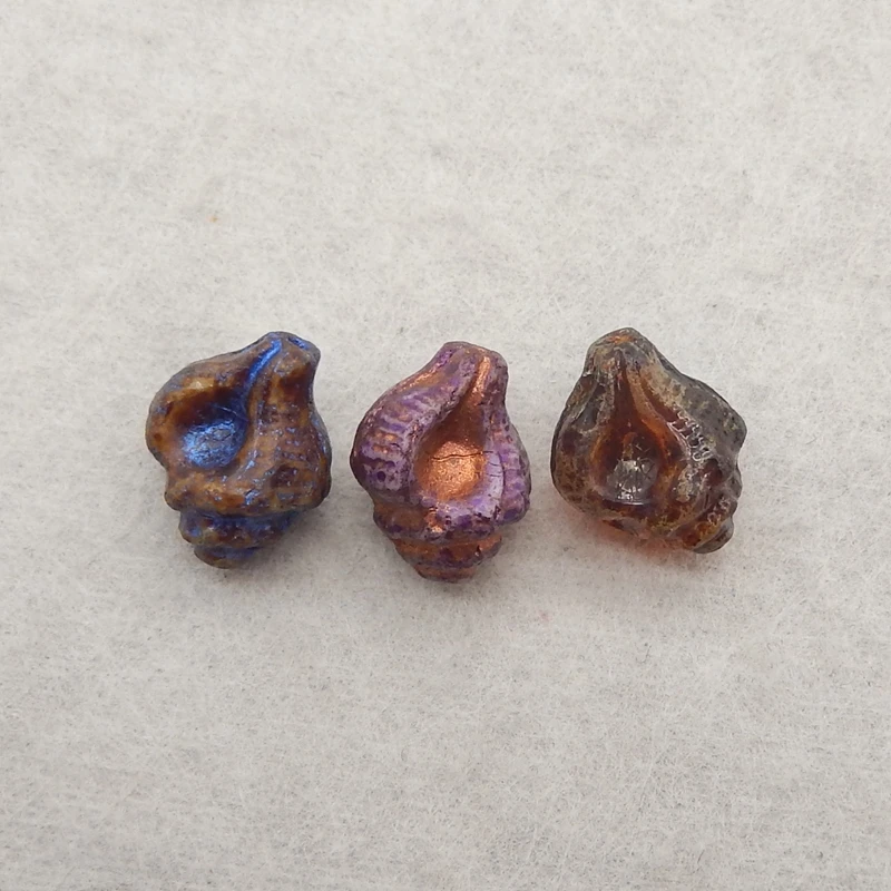 3pcs Handmade Czech Conch-Shaped Beads Top Drilled 15x12x9mm 5.4g DIY Jewelry Accessories Handcarved Earring Beads