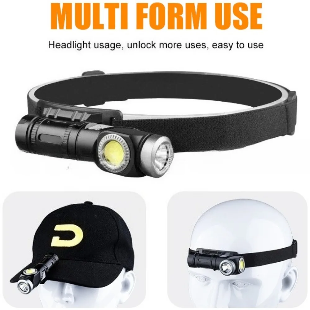 Powerful Headlamp Type-C Rechargeable Magnetic Headlight LED Torch with 90° Rotate Head COB Work Lamp for Outdoor Hiking Camping