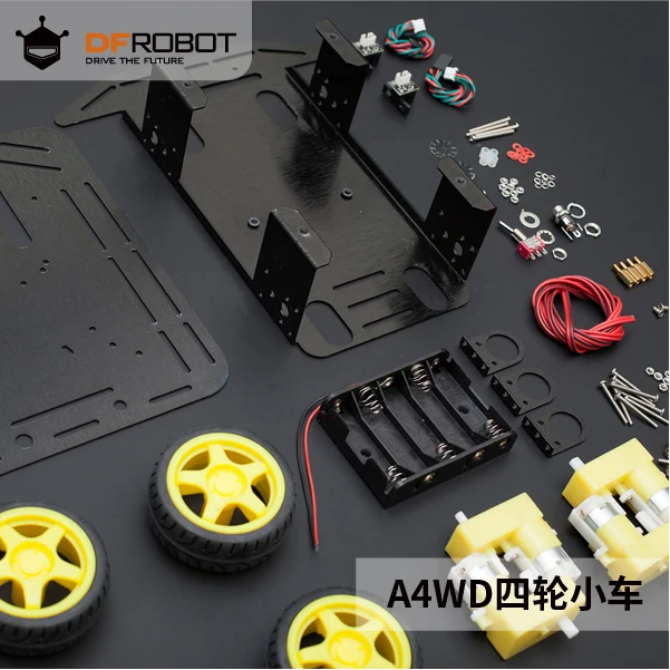 

DFRobot A4WD Four-wheel Trolley with Encoder Aluminum Alloy Robot Parts Are Applicable To Arduino