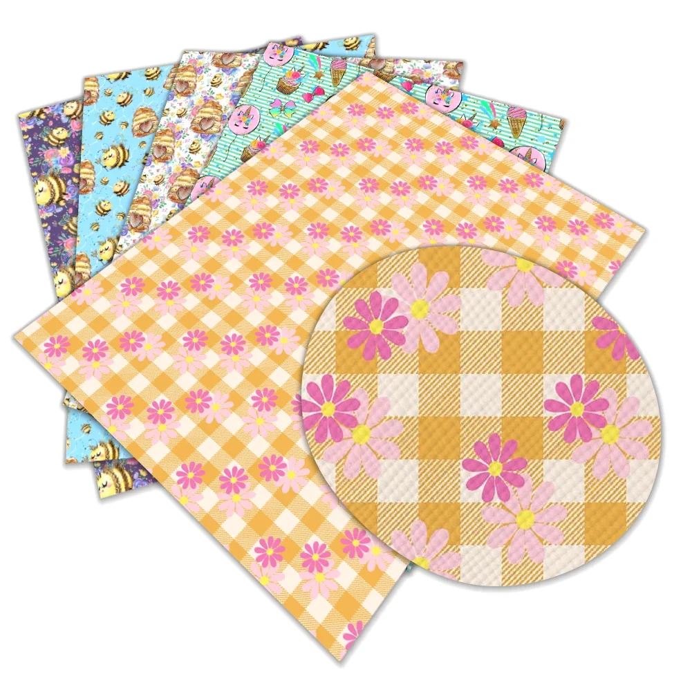 

30x22cm Bees Spring Flowers Series Faux Leather Sheet For Earrings Leather Bows