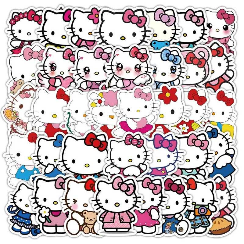 50 pezzi Sanrio ‌ ‌   Hello Kitty Cartoon Simpatici adesivi impermeabili Diario del computer Tazza d'acqua decorata Regali di festa per bambini e ragazze.