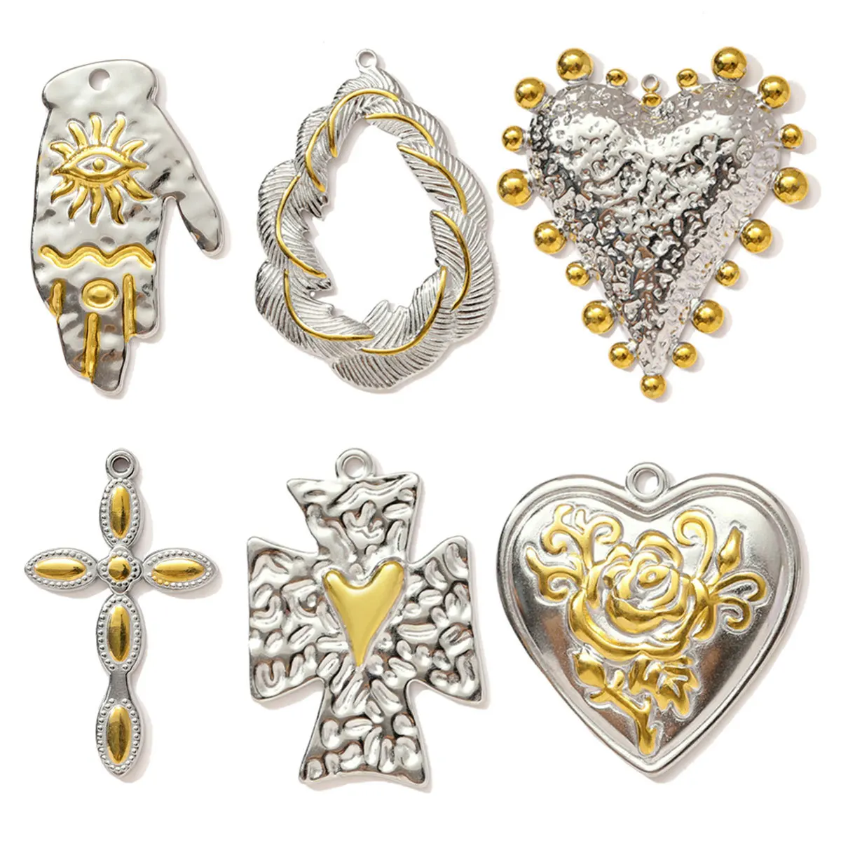 Retro Stainless Steel Love Cross Charm Simple Gold Color Irregular Color Matching Pendant Fashion Necklace Jewelry Accessories