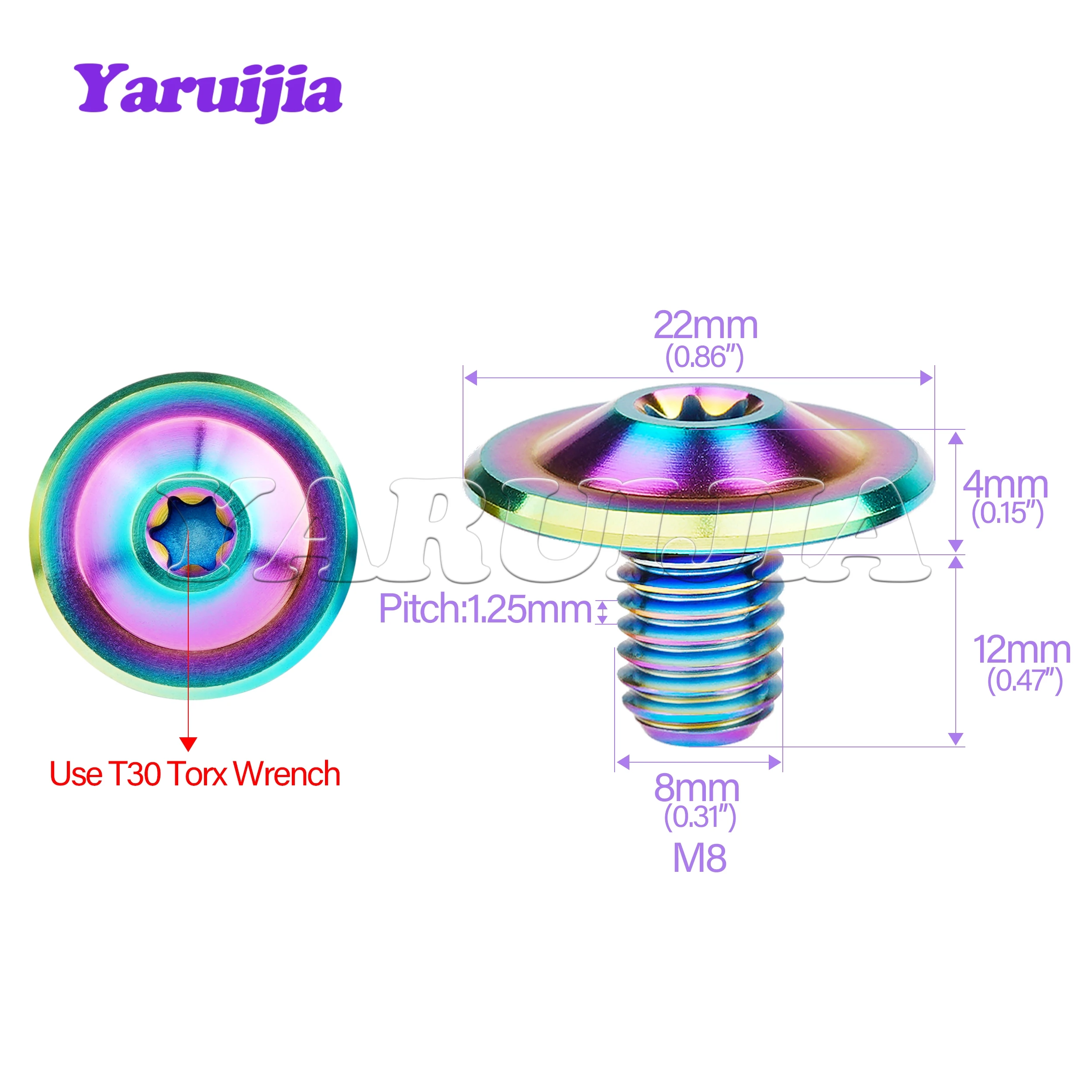 Yaruijia Titanium Bolts M8x12mm Torx T30 Plum Flange Head Pitch 1.25mm Screws For Motorcycle shell cover 6PCS