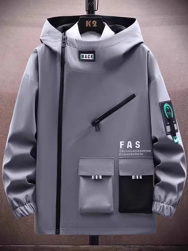 

Мужская рабочая куртка с флисовой подкладкой, весенне-осенняя, модная, брендовая, с капюшоном, на молнии, повседневная, свободного кроя, из полиэфирного волокна