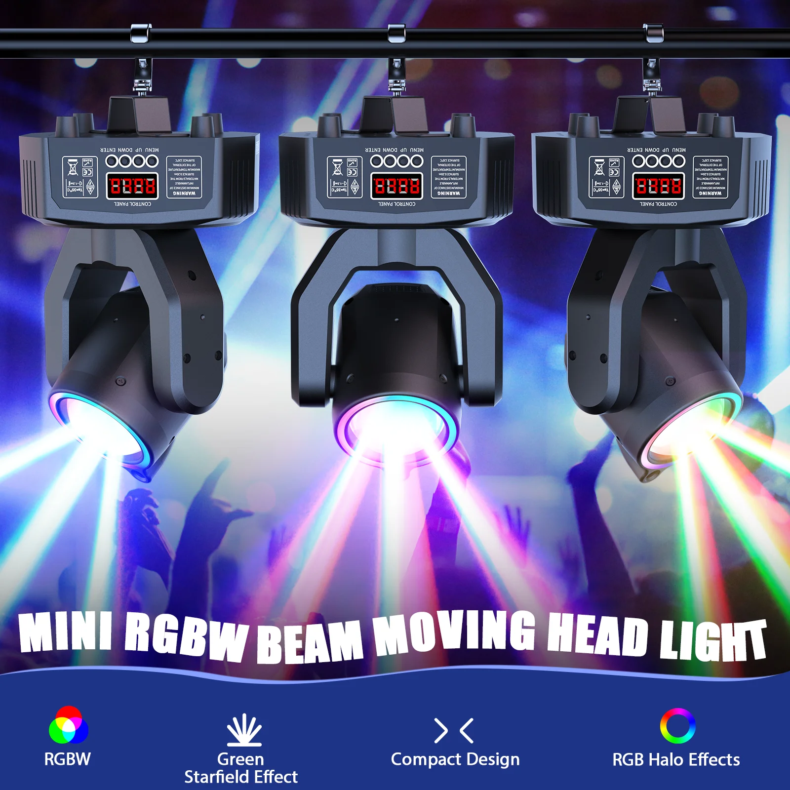 ไฟสปอตไลท์เคลื่อนที่ U'King Mini 30W แบบลำแสงเฉพาะจุด LED 4IN1 RGBW พร้อมเอฟเฟกต์แสงแฟลช ไฟเวที DMX ควบคุมด้วยเสียง สำหรับงานดีเจ ดิสโก้ บาร์ และปาร์ตี้