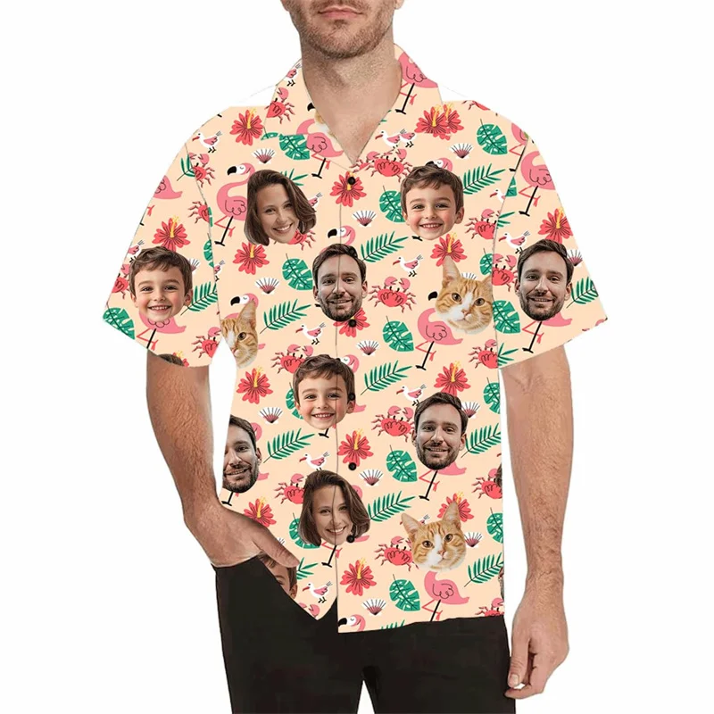 

Funny Face Photo Custom Shirt Men Women Happy Party Plant Print Graphic Casual Button Hawaii Shirts Lapel Personality Custom