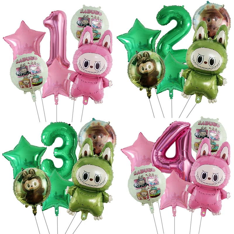 6Pcs/Set Cartoon Anime Labubu Aluminum Foil Balloons Kids Birthday Party Decoration Baby Shower Inflatable Kids Toys Air Globos