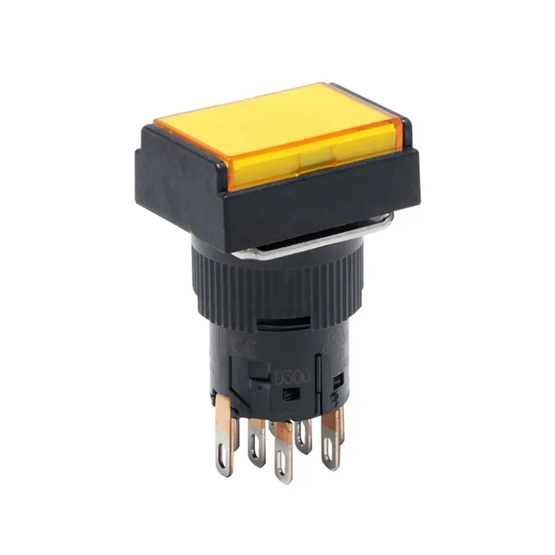 Button switch with light rectangular self resetting illumination yellow two on and two off 16mm