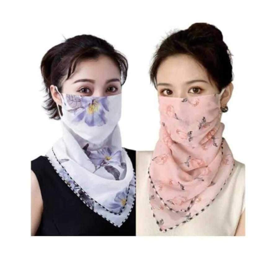 

2 Pack Summer Sun UV Protection Face Cover Scarf with Designs Womens Cooling Neck Gaiter with Ear Loops Breathable Face Mask Ne