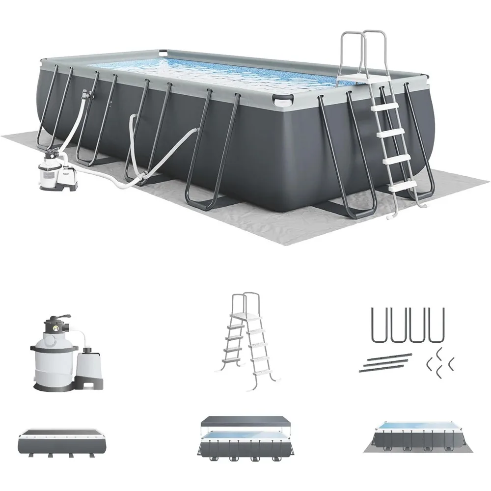 Swimming Pool Set, 24 Ft. X 12 Ft. X 52 in. with 2100 GPH Sand Filter Pump, Ultra Puncture Resistant, Family Garden Pool