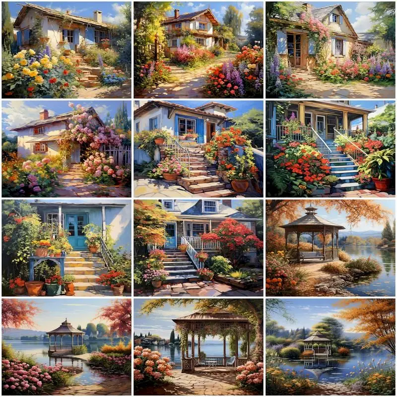 GATYZTORY Diamond Painting Landscape House Painting Diamond New Diamond Painting Square Rhinestones Handicraft Supplies Artwork