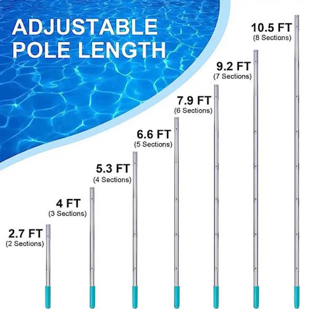 Wear-resistant Pool Pole Adjustable Aluminum Swimming Pool Skimmer Net Pole Corrosion Resistant Accessories for Pool Maintenance