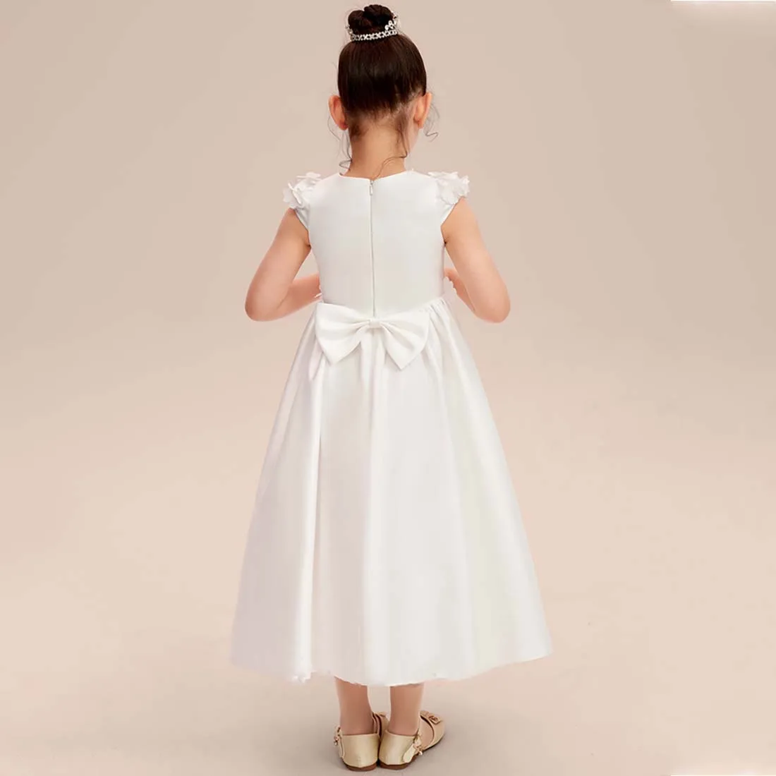 YZYmanualroom – robe à fleurs pour fille, ligne a, longueur cheville, en Satin blanc, 4-15T, 2023