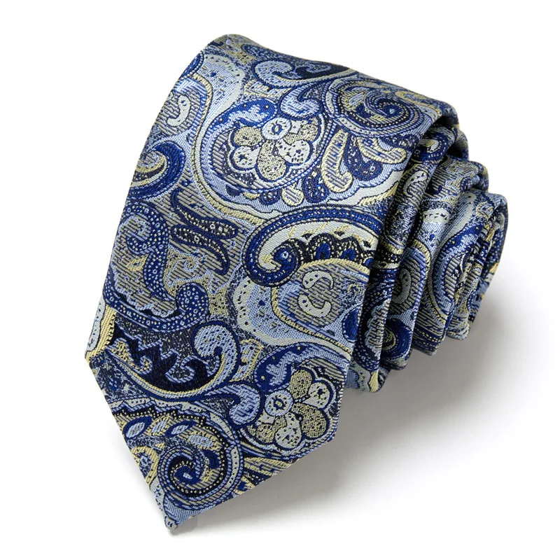 Cravate en soie polyester faite à la main pour hommes, jacquard bon marché, cravate fleur de cajou, cravate d'affaires formelle bleue, nouveau design, style tendance, 2024