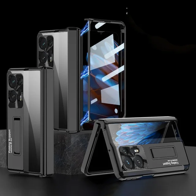 

Роскошное покрытие, прозрачная задняя крышка для OPPO Find N2, магнитный шарнир, полная защита с подставкой, переднее закаленное стекло, Жесткий Чехол