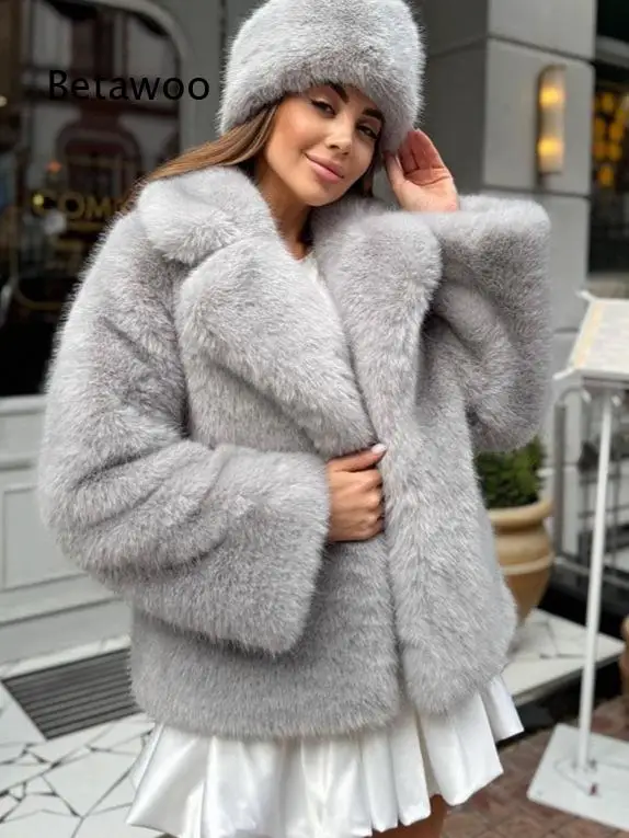 Notch Lapel Outerwear Coat With Faux Fur Collar Long Warm Overcoat For Women Daily Wear Evening Out And Cold Season Activities