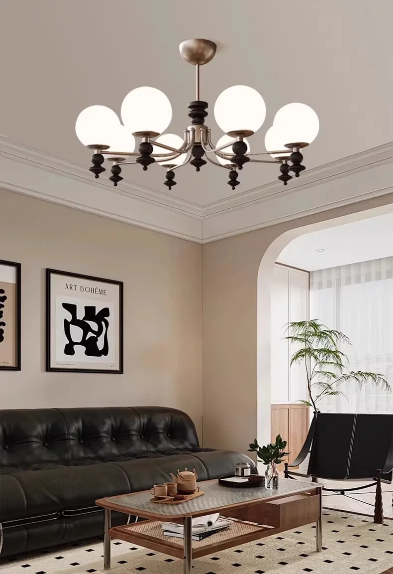 American Glass E27 LED Chandelier Foyer Nickel Pendant