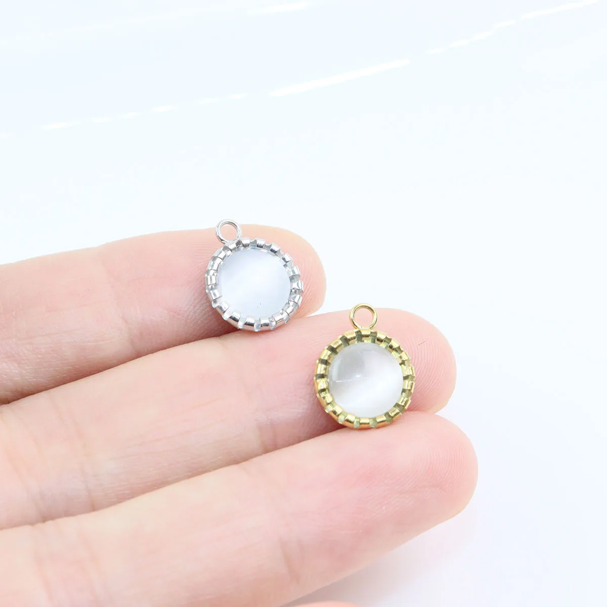 

10pcs Wholesale Stainless Steel Cateye Stone Pendant Base Setting Women Girl DIY Necklace Earrings Bracelets Unfading Colorless