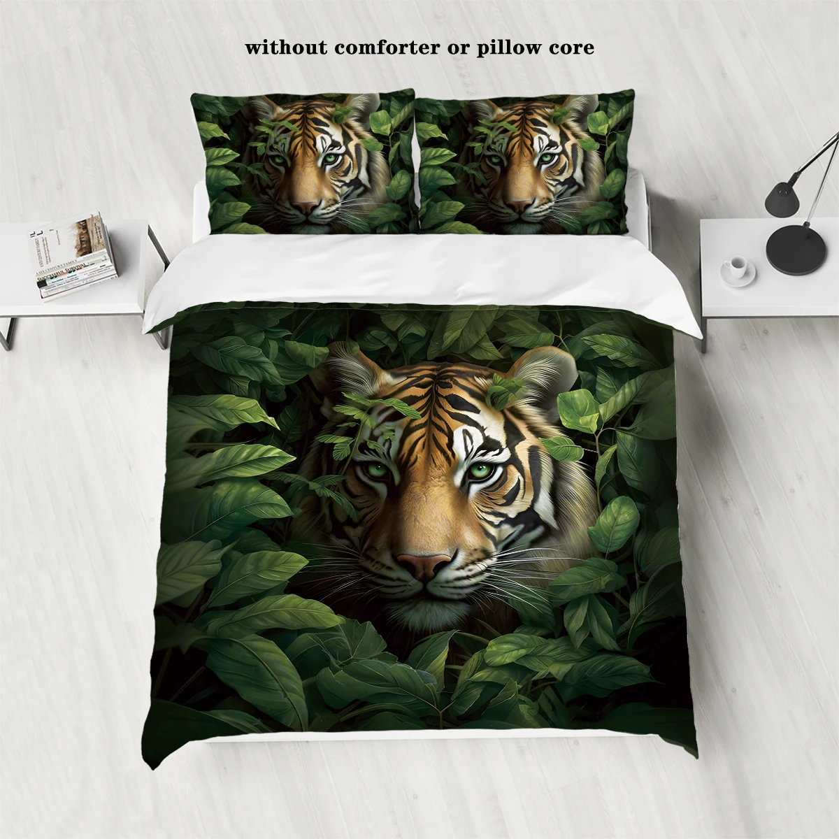 3 pieces of down set jungle animal tiger pattern (1 down duvet cover+2 pillowcases, no core) Bedroom bedding