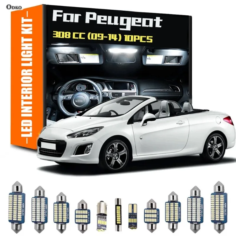 

For Peugeot 308 CC 2009-2014 10Pcs LED Interior Reading Light Trunk Plate Bulb Kit Hatchback Saloon Signal Lamp Car Lights