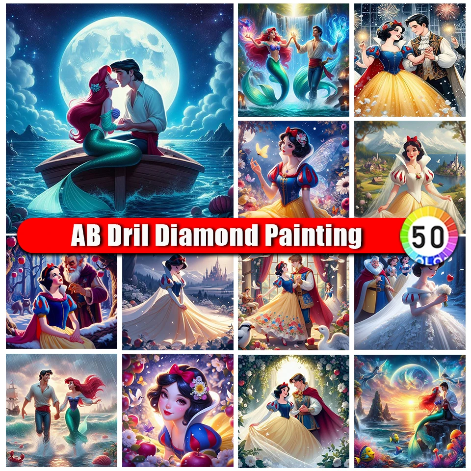 

Merdika Disney Ab Diamond Painting Cute Snow White Kits Princess DIY Drills Mosaic Diamond Embroidery Girl Cross-stitch Kit New