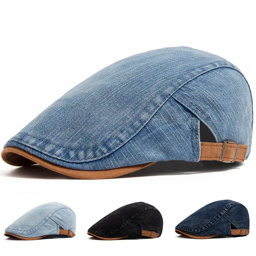 Washed Denim Forward Cap Retro Men's Casual Duck Tongue Hat Spring and Autumn Hundred with Women Spell Colour Beret Sub
