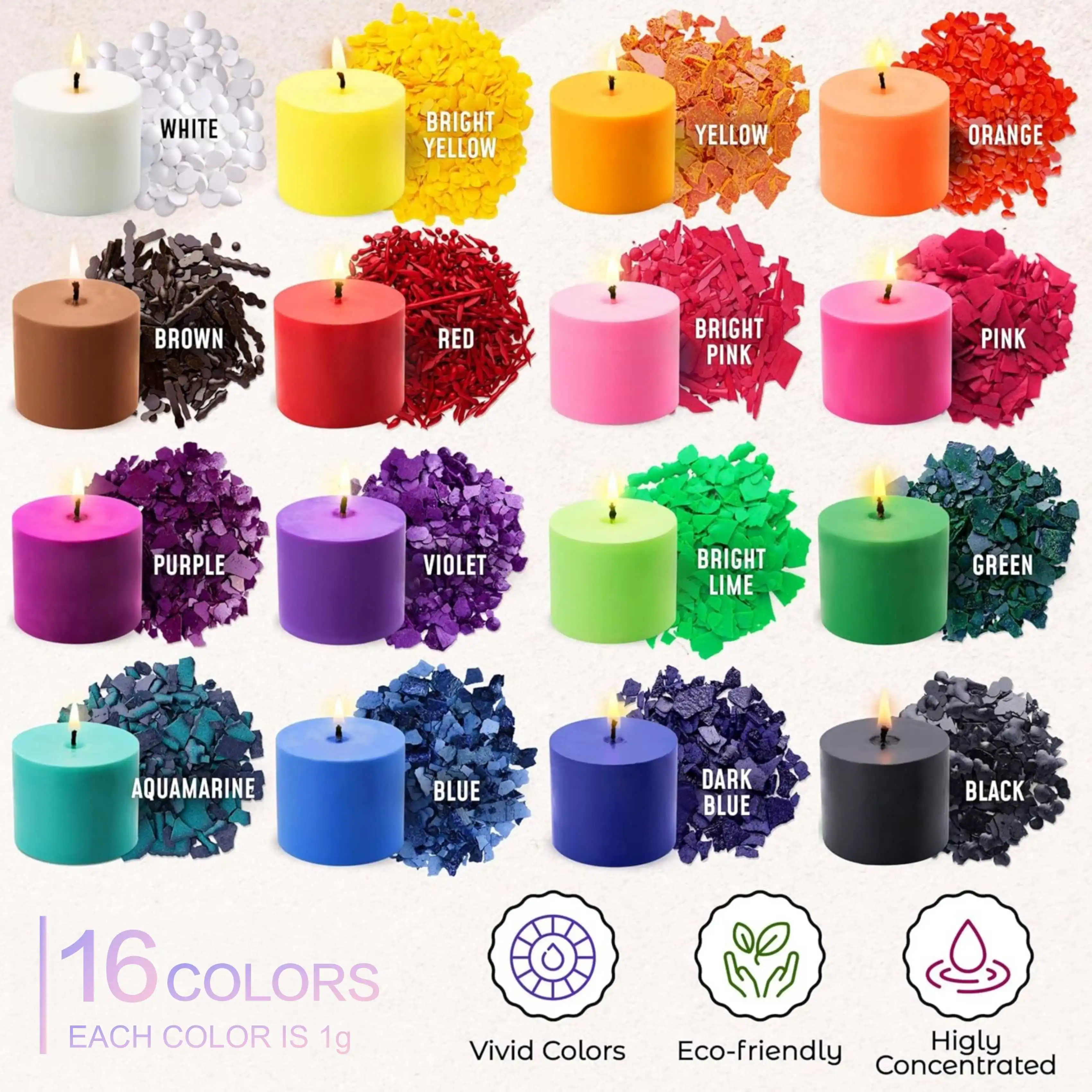 Candle Dyes - 6/12/16 Colors (1 Gram Each) for Candle Coloring and Making, Candle Making Materials, 16 Common Color Dyes, for Making Colorful Candles, DIY Candle Materials, Gifts for Family and Friends, DIY Atmosphere Decoration. Dyeing Materials for DIY Candle Making, Suitable for Christmas Gifts, New Year Gifts, and Atmosphere Decoration.