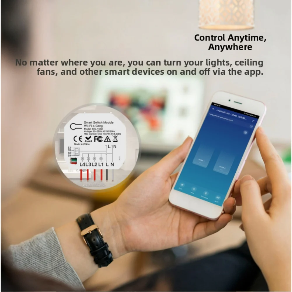 Smart WiFi 4 Gang Light Switch Tuyas App Remote Control Module Multi Room Timing Function For Home Lighting Automation System