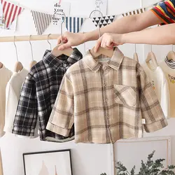 Fashion Boys Shirt New Plaid Style Kids Long Sleeve Shirts Children's Cotton Clothes Kids Boy Girls Thicken Blouses Velvet Tops