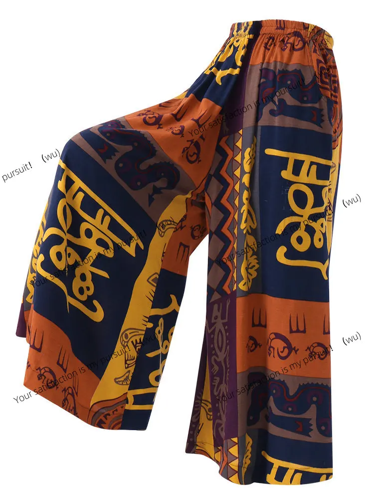 Vintage Gedruckt Breite Bein Lange Hosen Frauen Frühling Sommer Neue Mode Lässig Urlaub Lose Breite Beine Hosen Dame Trendy Hosen